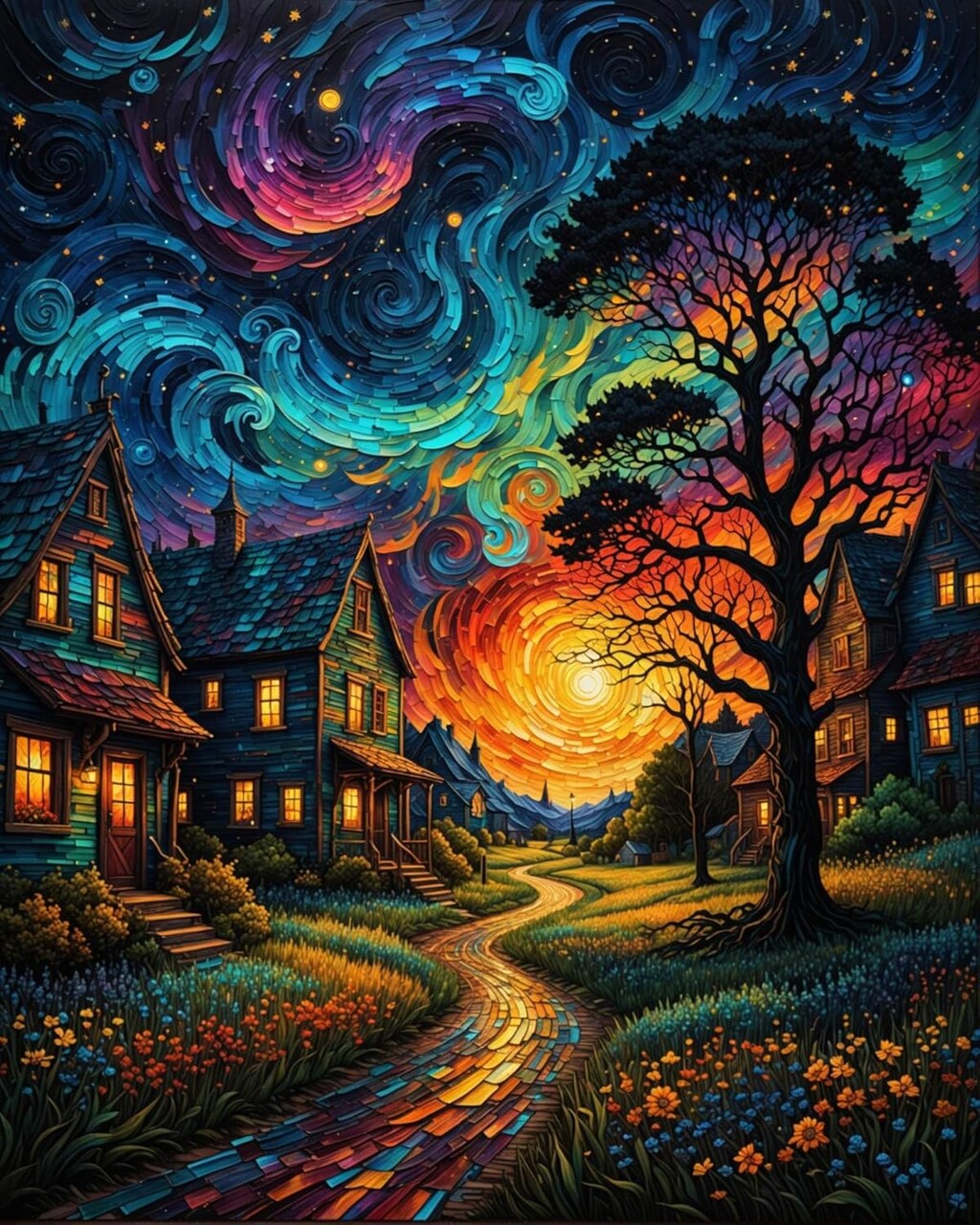 Starry Night Paint by Numbers Kit for Adults – 16"x20" Country Moon DIY Acrylic Canvas Painting, Beginner-Friendly Art Kit for Home Wall Decor & Gift